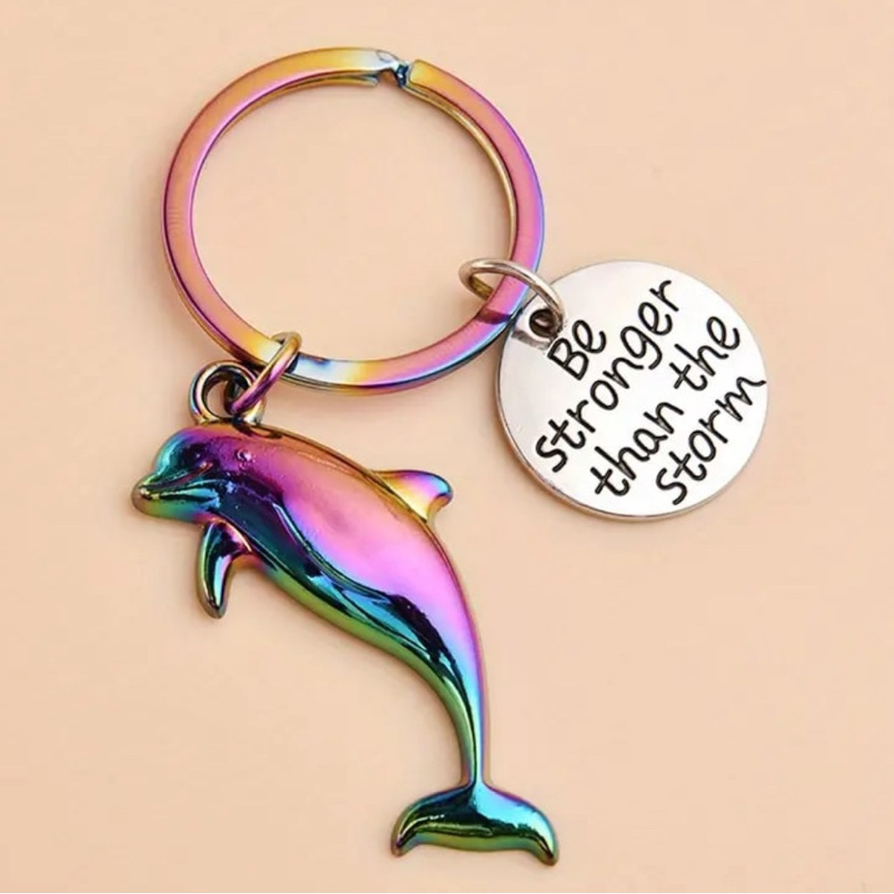 Rainbow Dolphin Keychain with Inspirational Disc